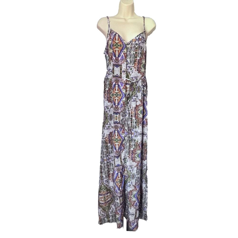 Ark & Co Maxi Dress Womens Large Beachy Loose Tribal Strappy Beach Boho Colorful